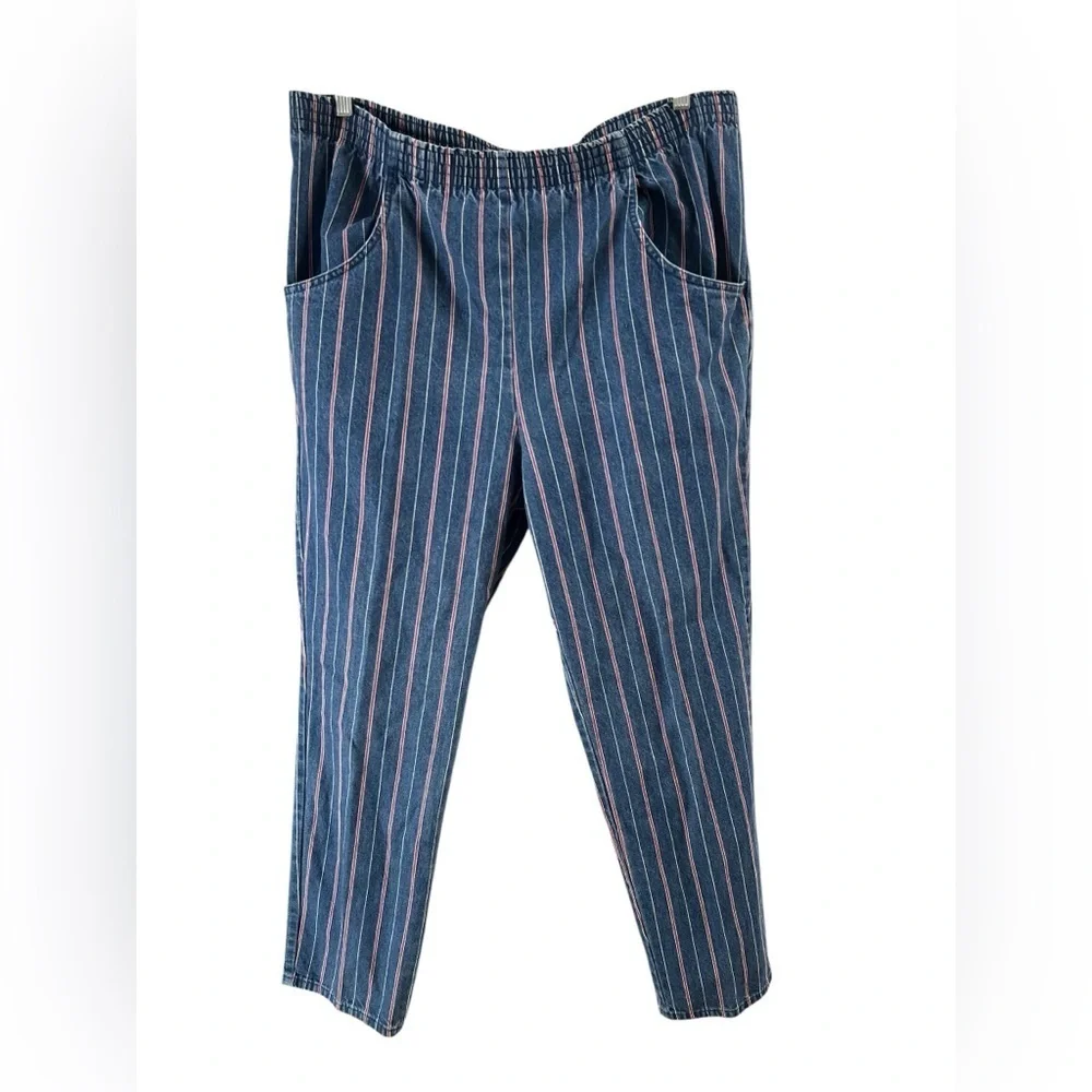 Vintage western blue denim red striped straight leg pants